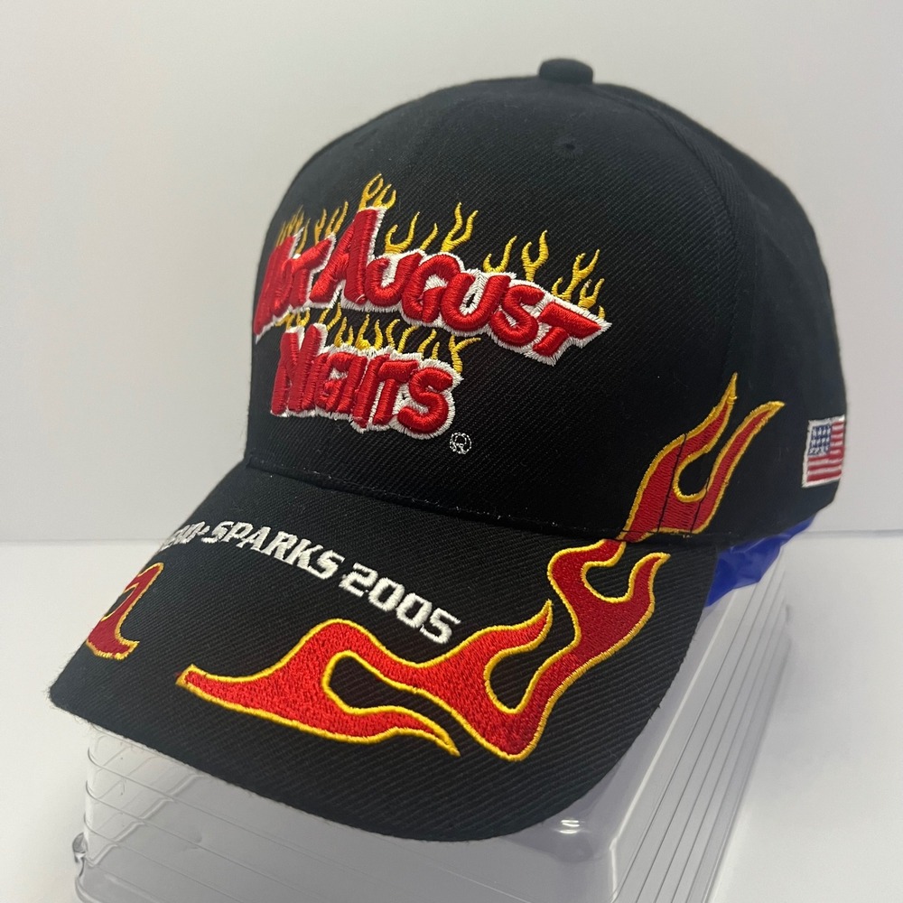 Hot August Nights Reno‎ Sparks 2005 VTG Black Flame Baseball Cap Hat US Flag